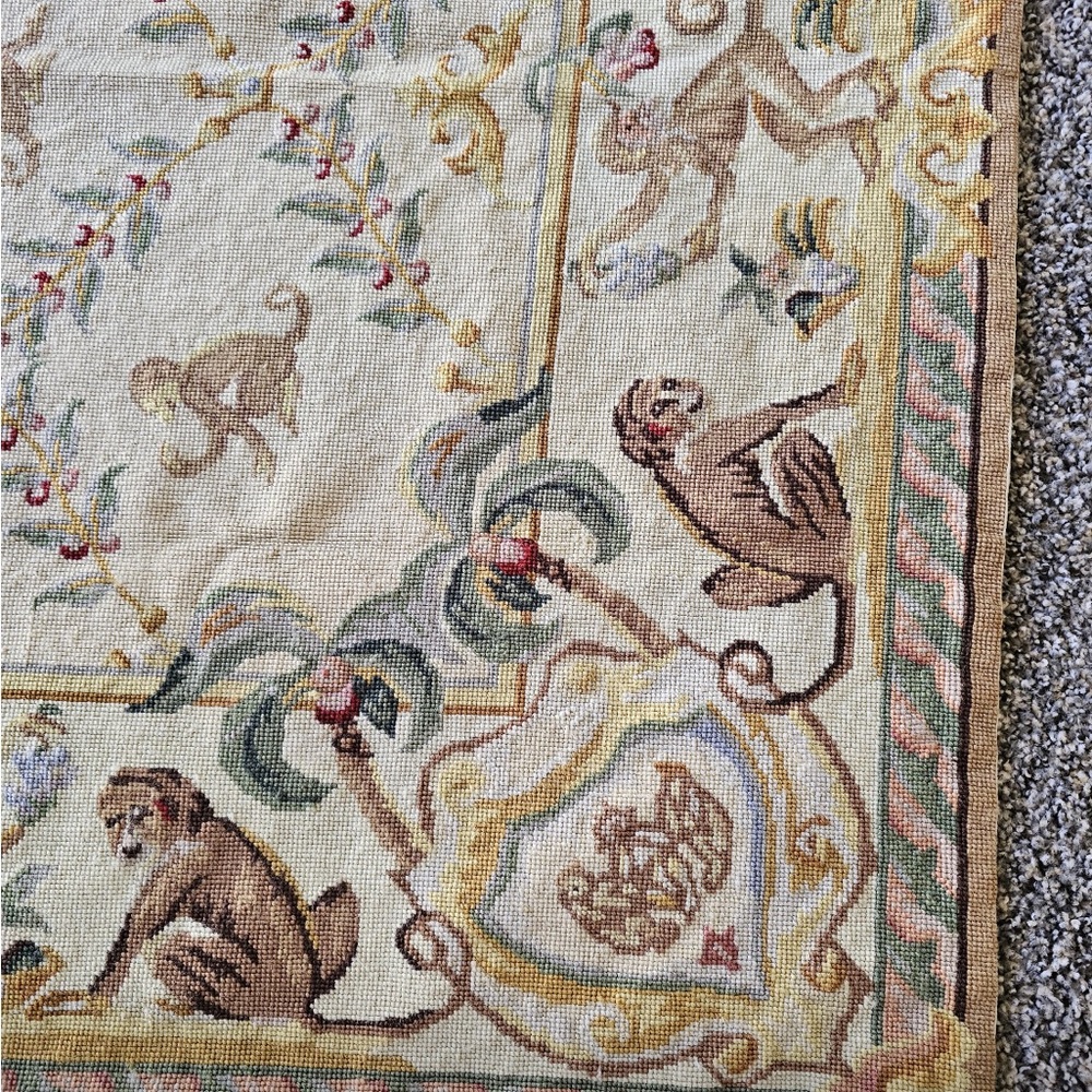 Vintage French Style Handmade Aubusson Needlepoint Area Rug - Picture 2 of 5